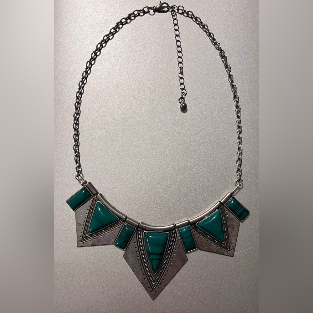 Geometric Green Stone Necklace
